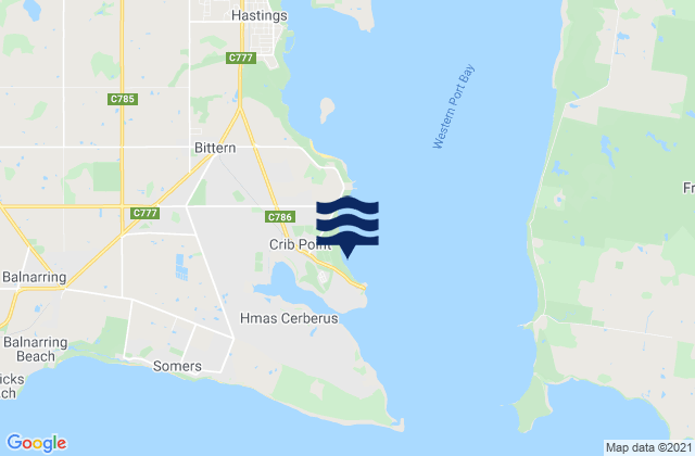 Mappa delle maree di Western Port (Stony Point), Australia