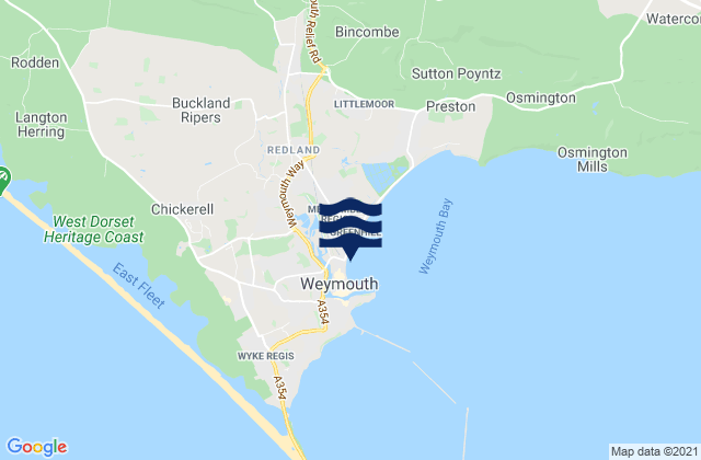 Mappa delle maree di Weymouth Beach, United Kingdom