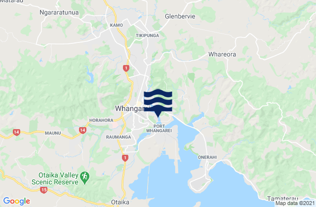 Mappa delle maree di Whangarei, New Zealand