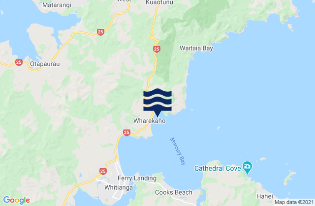 Mappa delle maree di Wharekaho Beach, New Zealand