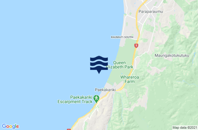 Mappa delle maree di Whareroa Beach, New Zealand