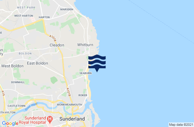 Mappa delle maree di Whitburn Bay, United Kingdom