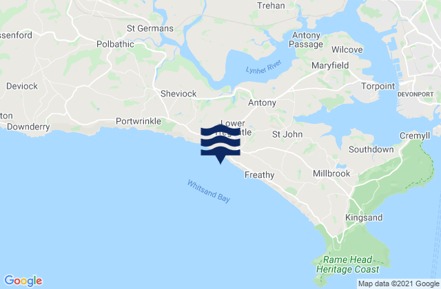 Mappa delle maree di Whitsand Bay and Tregantle, United Kingdom