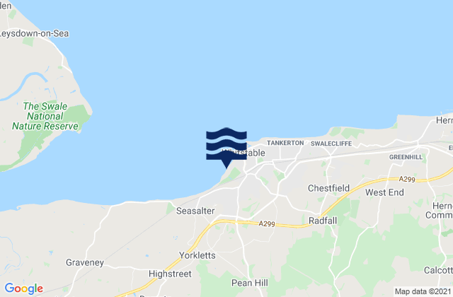 Mappa delle maree di Whitstable Beach, United Kingdom
