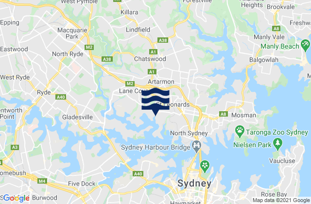 Mappa delle maree di Willoughby, Australia