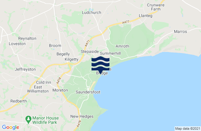 Mappa delle maree di Wisemans Bridge Beach, United Kingdom