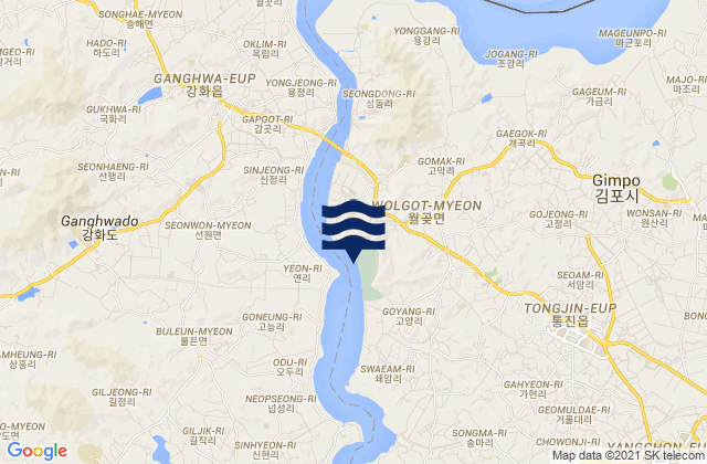 Mappa delle maree di Wolgot, South Korea
