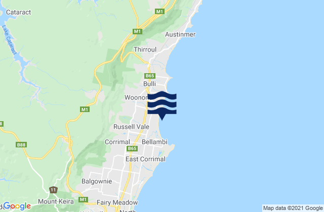 Mappa delle maree di Wollongong, Australia