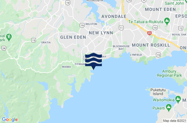 Mappa delle maree di Wood Bay, New Zealand