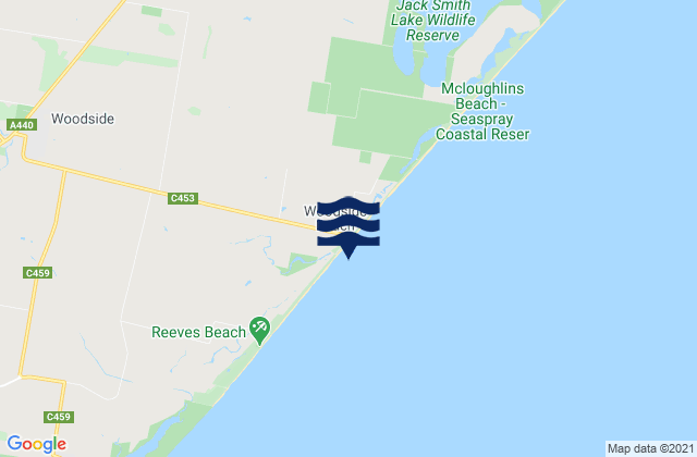 Mappa delle maree di Woodside Beach, Australia