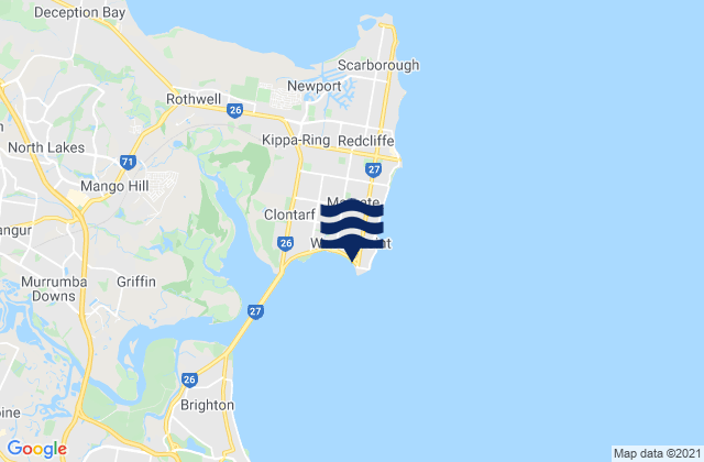 Mappa delle maree di Woody Point Beach, Australia