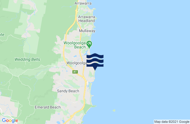 Mappa delle maree di Woolgoolga Back Beach, Australia