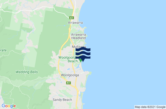 Mappa delle maree di Woolgoolga Beach, Australia