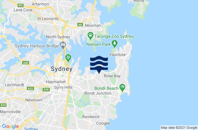 Mappa delle maree di Woollahra, Australia