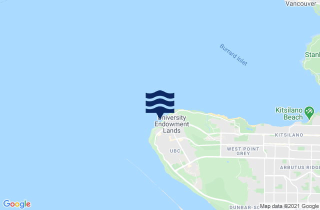 Mappa delle maree di Wreck Beach, Canada