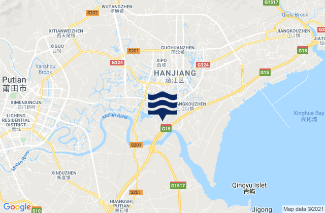 Mappa delle maree di Wutang, China
