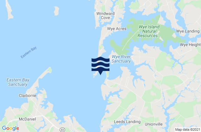 Mappa delle maree di Wye River west of Bruffs Island, United States