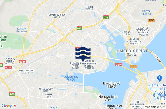 Mappa delle maree di Xingbin, China