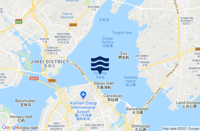 Mappa delle maree di Xunjiang Gang, China