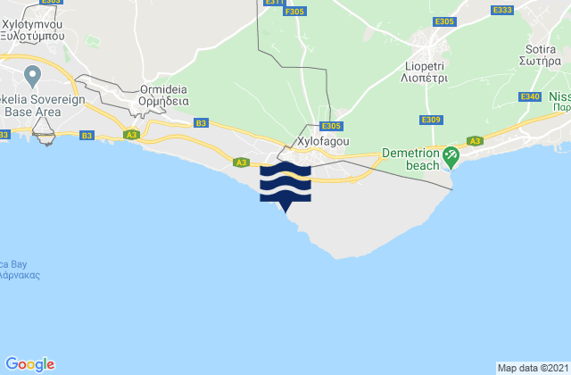Mappa delle maree di Xylofágou, Cyprus
