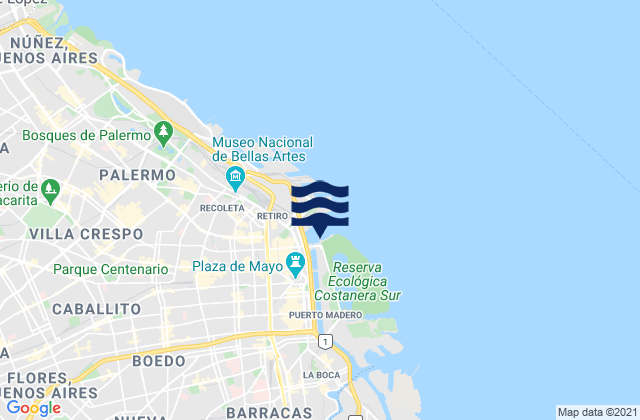 Mappa delle maree di Yacht, Argentina
