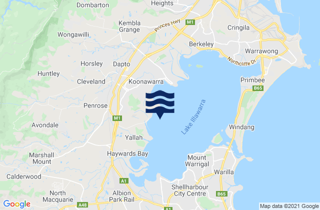 Mappa delle maree di Yallah Bay, Australia