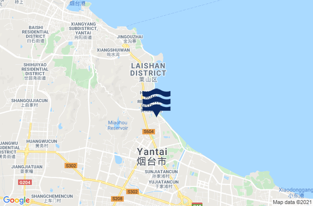 Mappa delle maree di Yantai, China