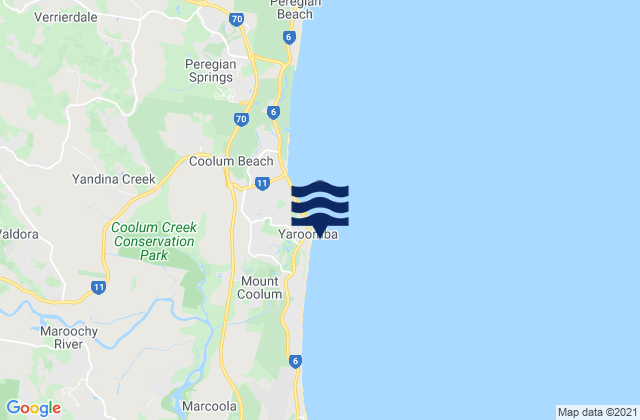 Mappa delle maree di Yaroomba Beach, Australia