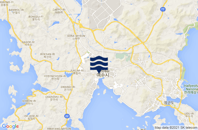 Mappa delle maree di Yeosu-si, South Korea