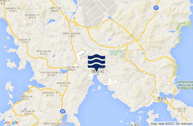 Mappa delle maree di Yeosu, South Korea