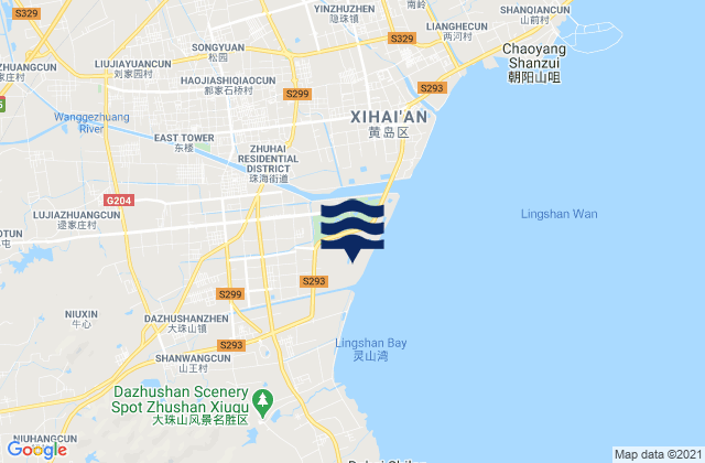 Mappa delle maree di Yinzhu, China