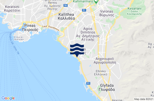 Mappa delle maree di Ymittos, Greece