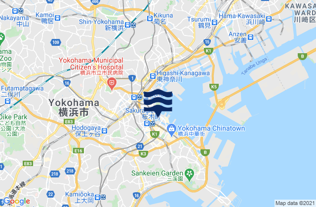 Mappa delle maree di Yokohama-Sinko, Japan