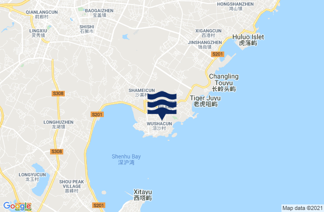 Mappa delle maree di Yongning, China