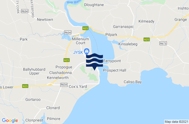 Mappa delle maree di Youghal, Ireland