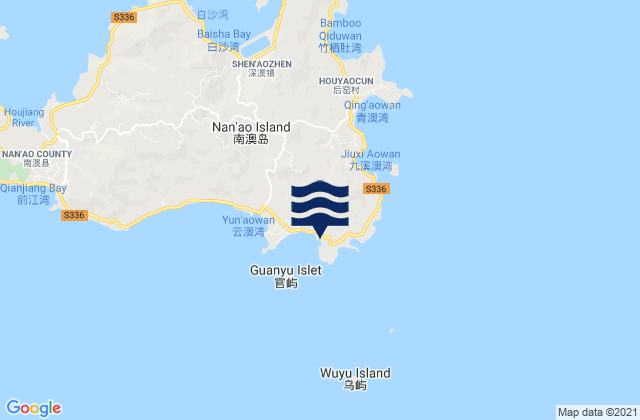 Mappa delle maree di Yun’ao, China