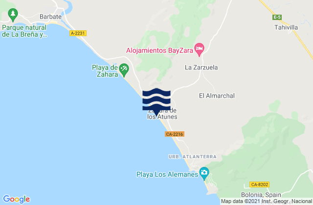 Mappa delle maree di Zahara de los Atunes., Spain