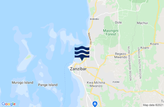 Mappa delle maree di Zanzibar Urban/West Region, Tanzania
