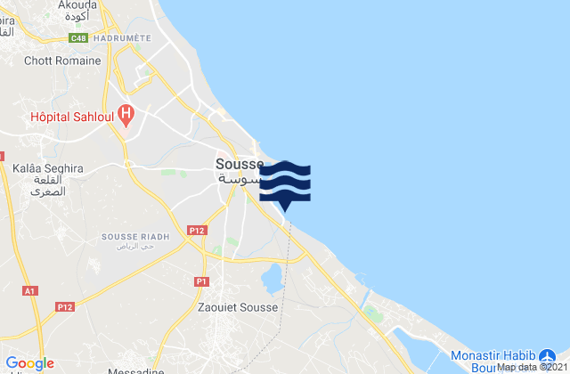 Mappa delle maree di Zaouia-Ksiba-Thrayet, Tunisia