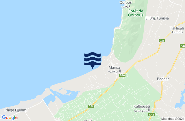 Mappa delle maree di Zaouiat Djedidi, Tunisia