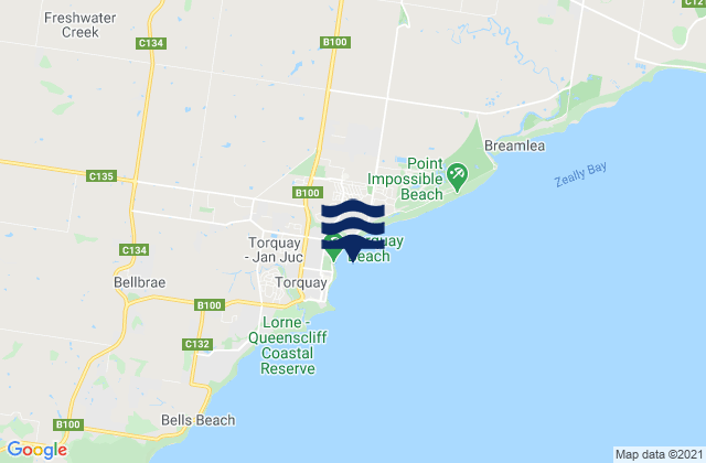 Mappa delle maree di Zeally Bay, Australia