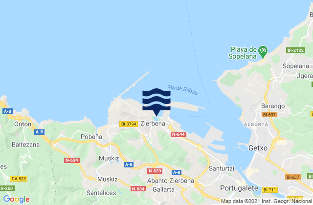 Mappa delle maree di Zierbenako portua / Puerto de Zierbena, Spain