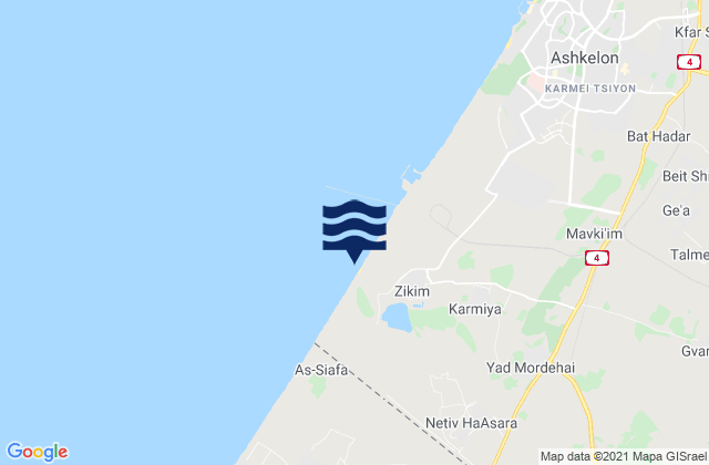 Mappa delle maree di Ziqim ( Zikim) Beach, Israel
