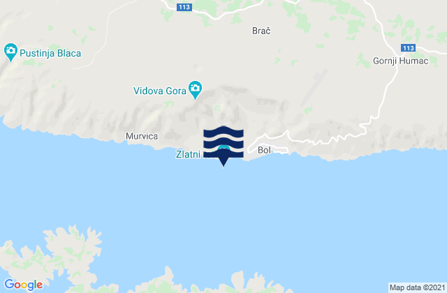 Mappa delle maree di Zlatni Rat, Croatia