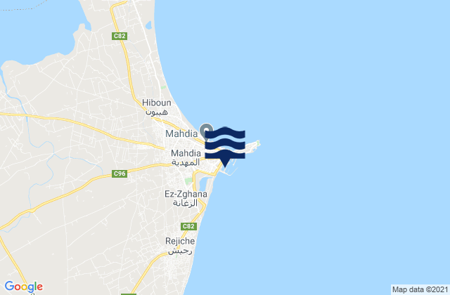 Mappa delle maree di Zouila, Tunisia