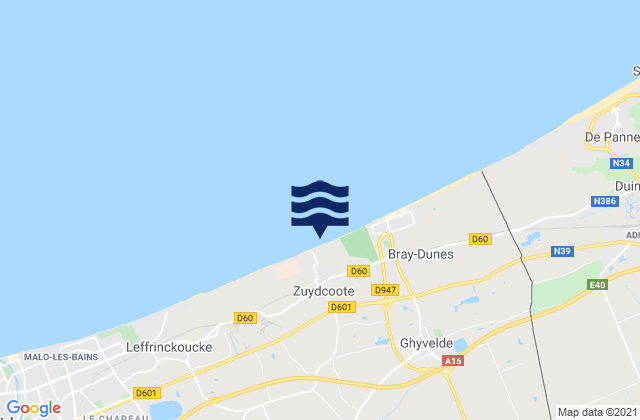 Mappa delle maree di Zuydcoote, France