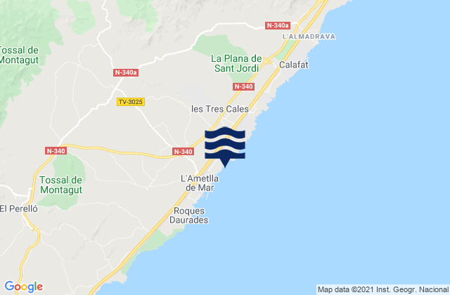 Mappa delle maree di l'Ametlla de Mar, Spain