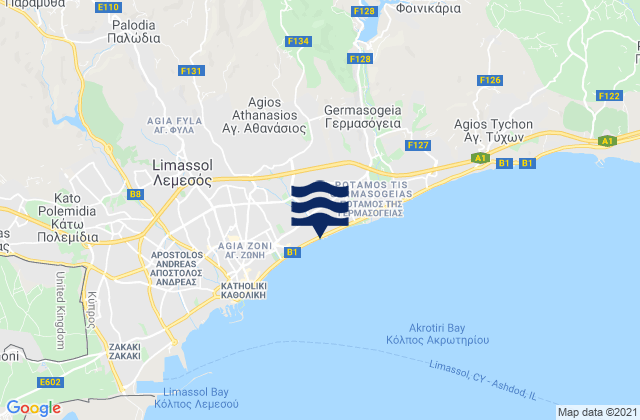 Mappa delle maree di Ágios Athanásios, Cyprus