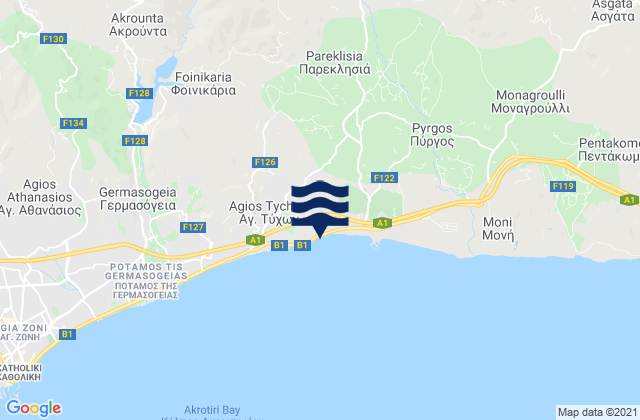 Mappa delle maree di Ágios Týchon, Cyprus