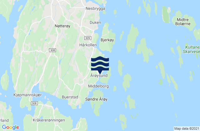 Mappa delle maree di Årøysund, Norway